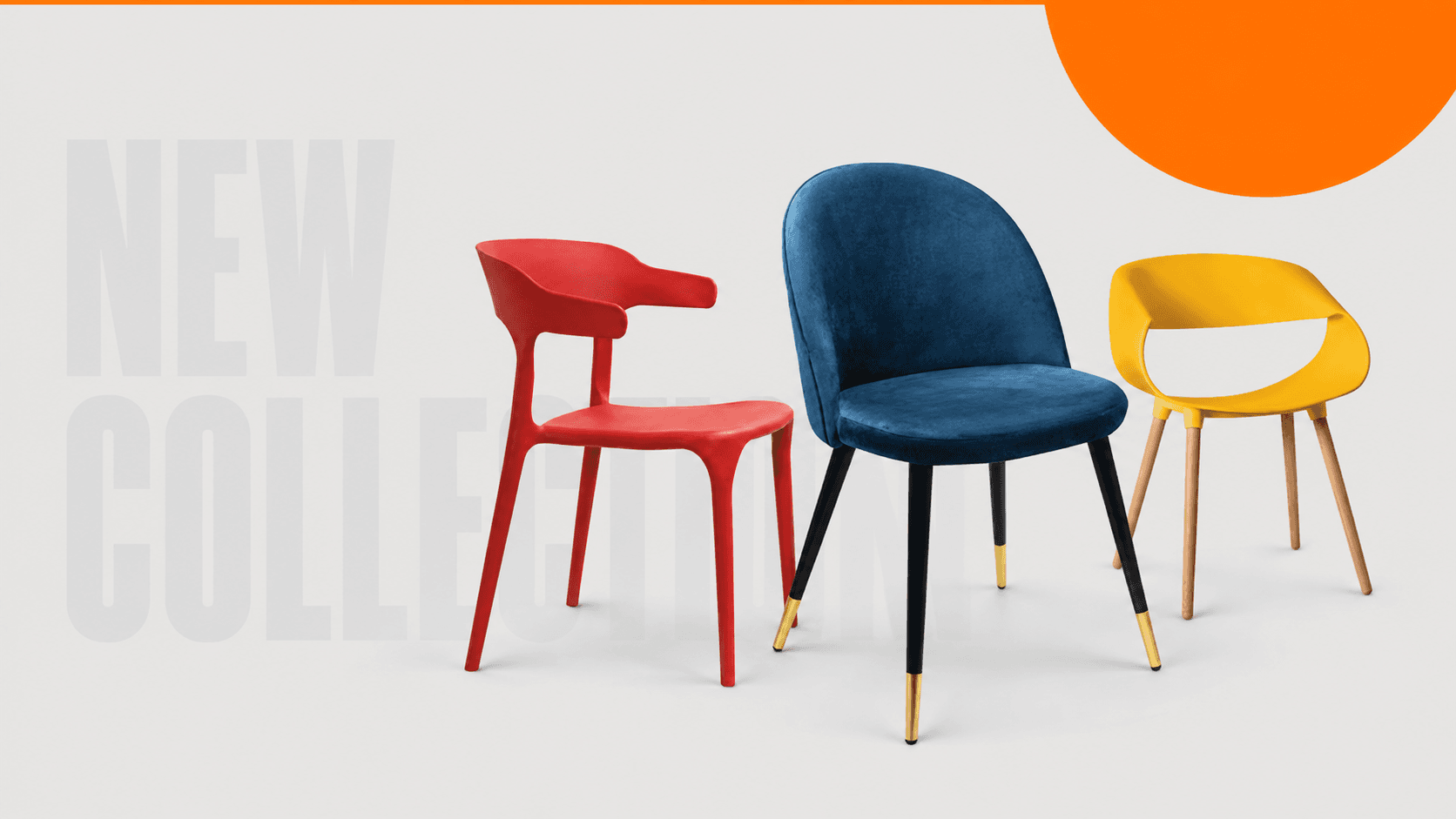 New collection — red, blue and yellow cafe chairs